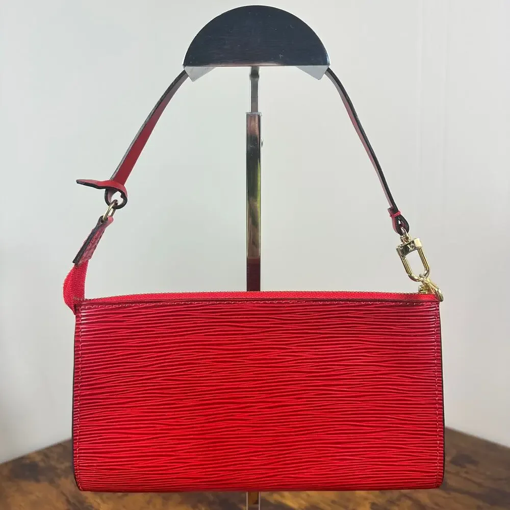 Authentic Louis Vuitton Red Epi Leather Accessories Pochette Bag Vintage